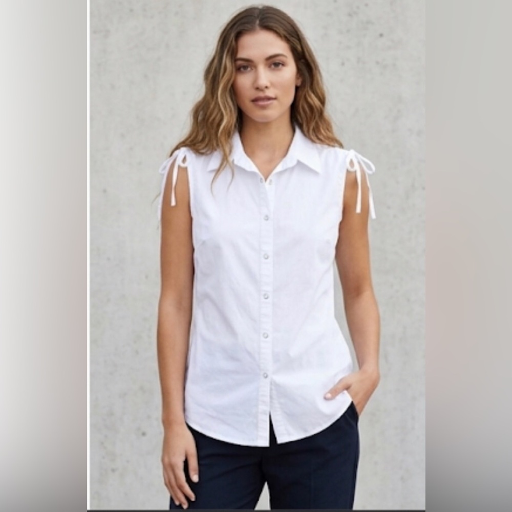 rebels White Sleeveless Button-Down Tie-Shoulder Shirt